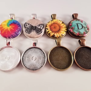 50 pcs 23mm Round Pendant Tray 1&quot; Inch Blank Bezel - use with 1&quot; BUTTONS Choose Shiny Silver, Antique Silver, Antique Bronze, Antique Copper