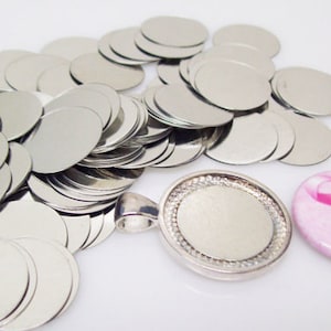 Steel Metal Discs 3/4 19mm for use to make Magnetic Pendants 100 image 1
