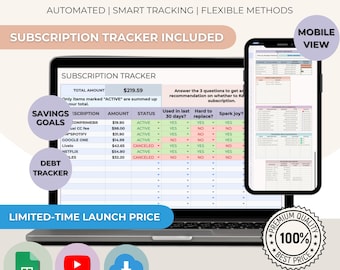 Planilha Google de Controle Financeiro: Orçamento Automático, Bola de Neve para Dívidas, Controle de Assinaturas (Download Digital)