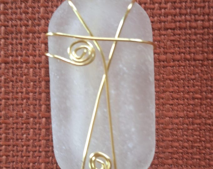 White Clear Large 1x2" Unique, Handmade, Wire-Wrapped Sea Glass Pendant, Genuine Beach Glass Jewellery, Mermaid Style, Gift, Add Chain