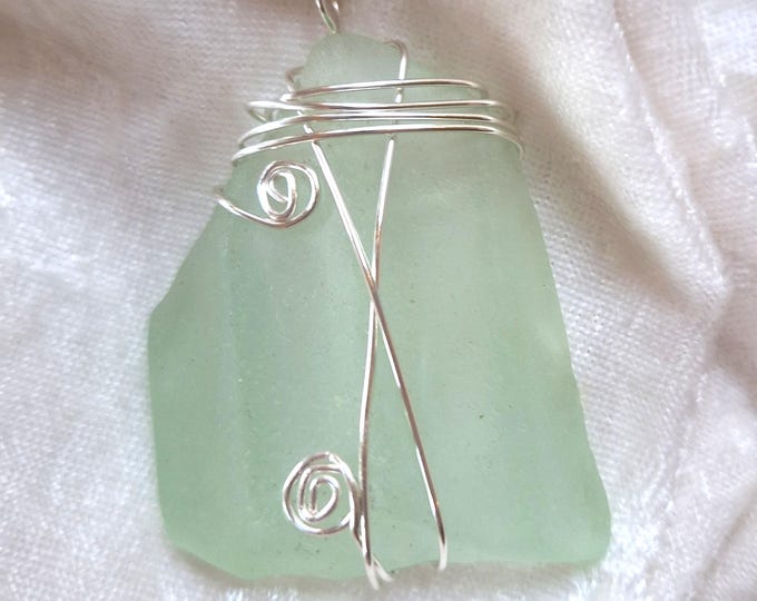 Large 2X1.5" Unique, Handmade, Wire-Wrapped sea glass pendant, Seafoam Green, Genuine Beach Glass Jewellery, Mermaid Style, Gift, Add Chain