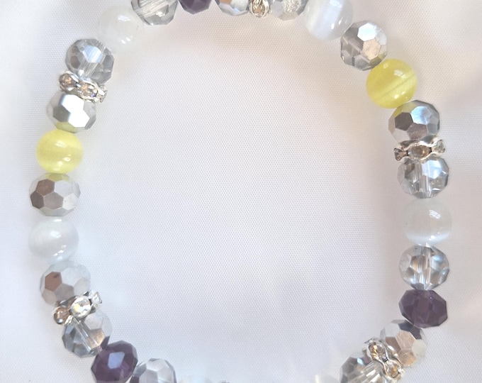 8-inch cat's eye handmade stretch multi-color fashion bracelet Czech glass rhinestones double-banded stretch cord 8mm beads gift for her