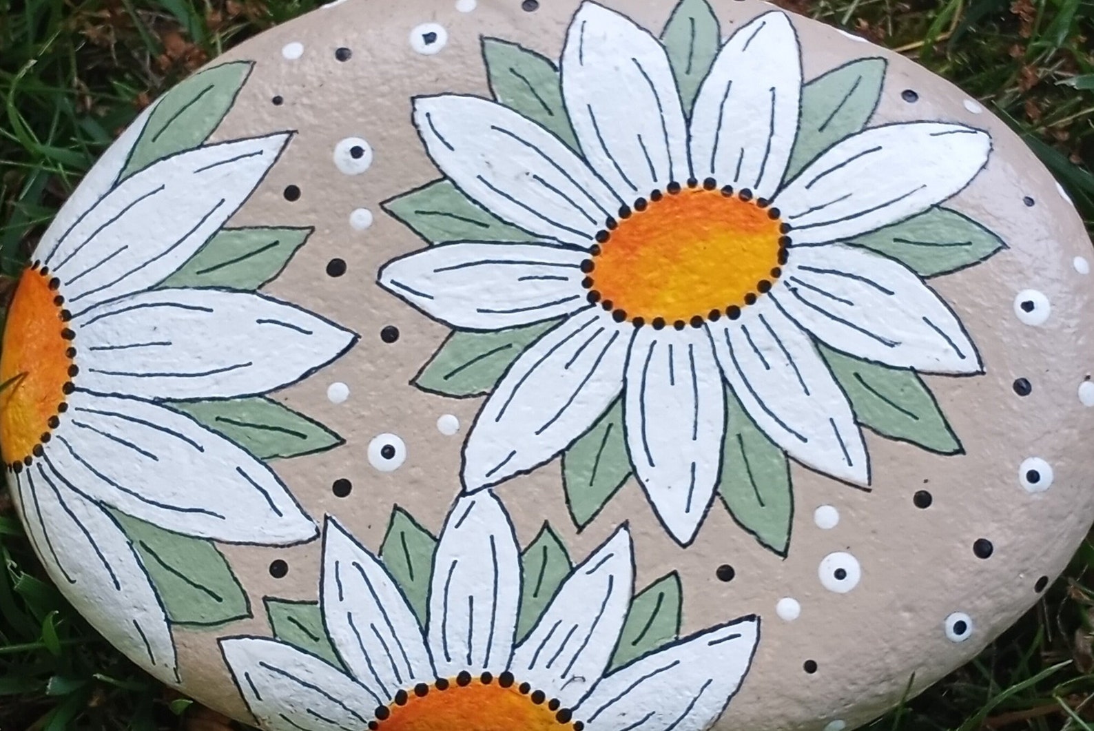 Painted Rock Painted Rocks Painted Daisies on Stone Painted Etsy