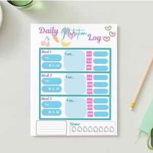 Nutrition Tracker Printable | Daily Food and Water Log | Wellness PDF | Instant Download