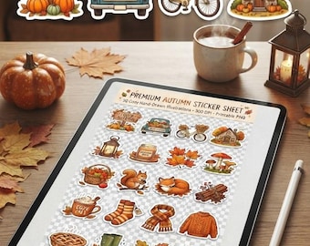 Cozy Autumn Sticker Sheet Printable, Digital Stickers,Aesthetic Autumn Clipart, Printable Stickers for Journaling Cricut, Digital Download