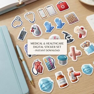 Medical Stickers Clipart, Healthcare Graphics, Digital Download, Nurse and Doctor Essentials, Pharmaceutical Elements