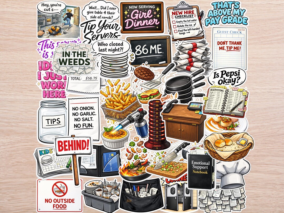 Sticker Indutry 40 PC Service Industry Sticker Pack | Server & Restaurant Worker ...