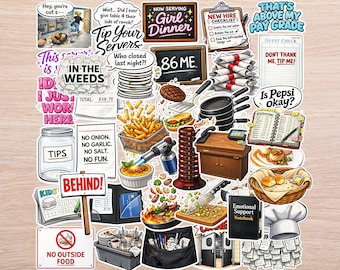 40 PC Service Industry Sticker Pack | Server & Restaurant Worker Relatable Stickers