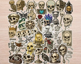40 PC Skeleton Sticker Pack – Gothic Bone-Inspired Designs with Skulls, Skeletons, Coffins and More