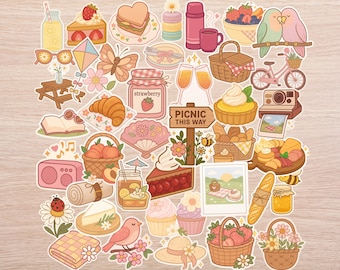 Pastel Picnic Stickers - 40PC Vinyl Decals for Journal, Laptop