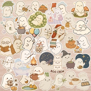 40PC Cute Ghost Sticker Pack – Cozy Autumn & Everyday Activities | Ghost Vinyl Stickers for Journals, Scrapbooking, and Halloween