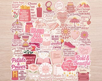 Girl Power Sticker Pack – 40PC Pink Motivational Vinyl Decals