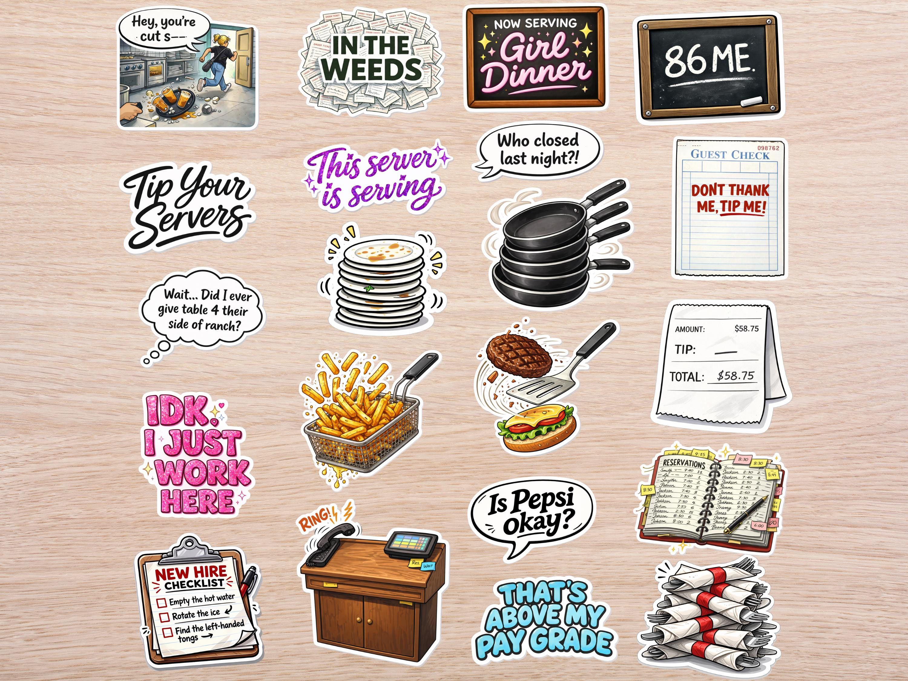 40 PC Service Industry Sticker Pack | Server & Restaurant Worker ...