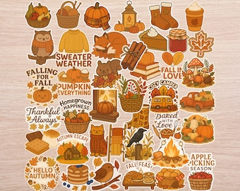 40 PC Cozy Autumn Sticker Pack – Scrapbooking & Journaling