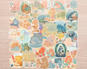 40 PC Kawaii Ocean Animal Sticker Pack: Pastel Sea Creatures, Marine Life