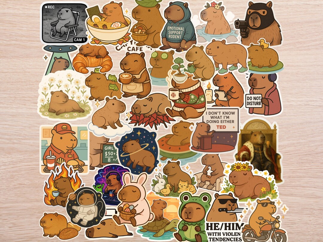 Chill Capybara Sticker Pack – 40 Cute Animal Vinyl Stickers Featuring ...