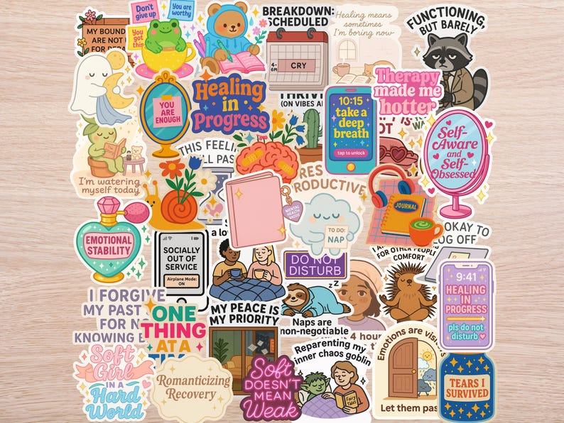 Self-Care Sticker Pack – 40 Affirmation & Wellness Stickers
