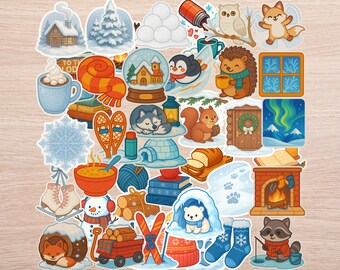 40 PC Cozy Winter Sticker Pack – Animals, Cocoa, Snowy Scenes