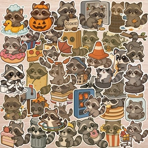 Chibi Raccoon Sticker Pack – 40 Funny Trash Panda Vinyl Decals