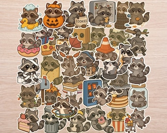 Chibi Raccoon Sticker Pack – 40 Funny Trash Panda Vinyl Decals