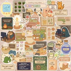 40 PC Cozy Gamer Sticker Pack – Cute Gaming Stickers for Laptop, Journal and Pixel Art Lovers