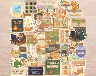 40 PC Cozy Gamer Sticker Pack – Cute Gaming Stickers for Laptop, Journal and Pixel Art Lovers