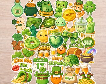 40 PC St. Patrick’s Day Sticker Pack – Cute Cartoon Irish Stickers, Festive Green Holiday Stickers for Journals, Laptops and Gifts