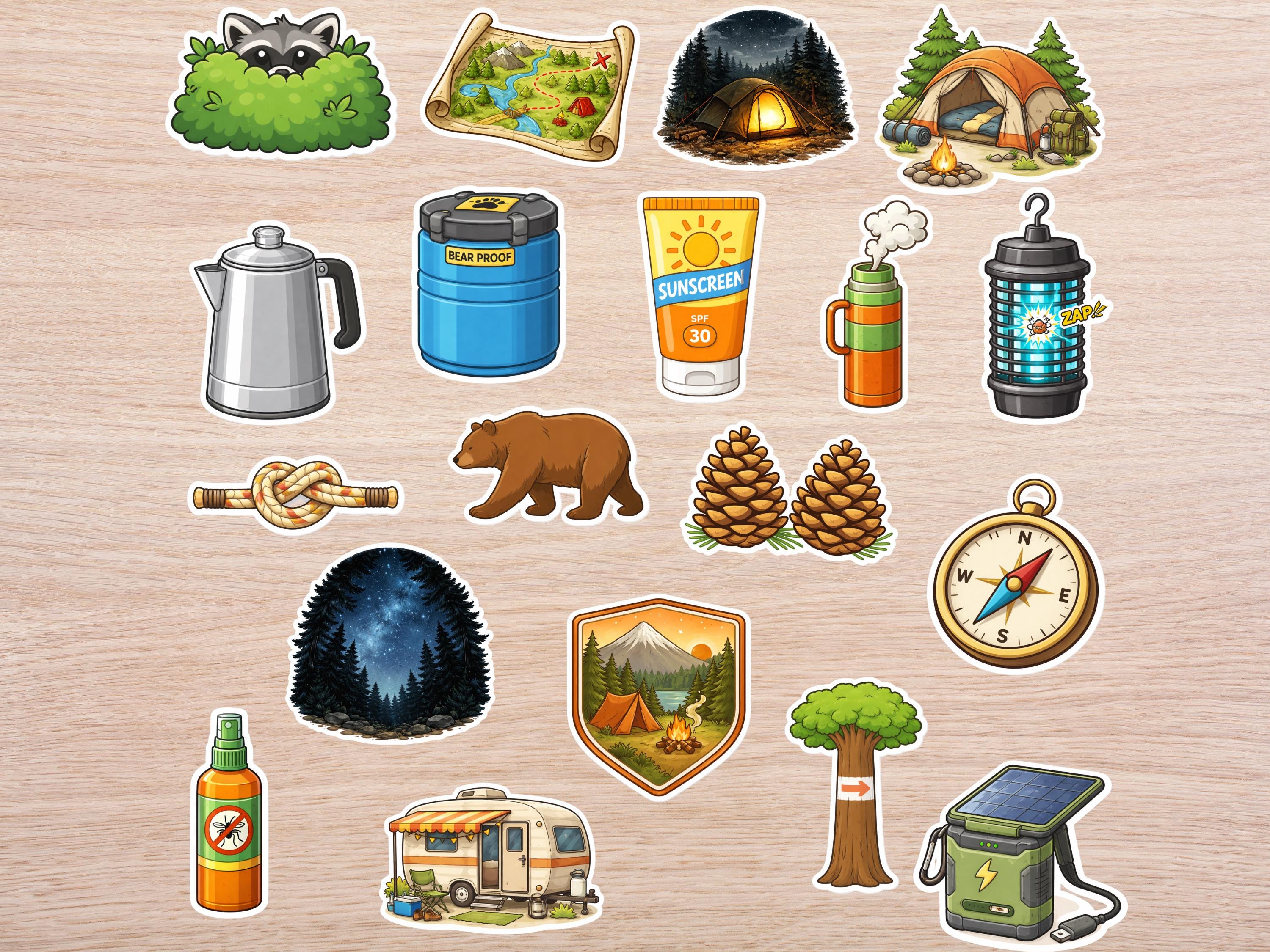 Camp Sticker Craft 40 PC Camping Sticker Pack, Cartoon Outdoor Adventure Stickers, Camp ...