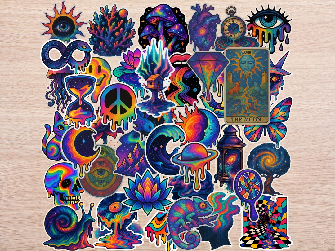 40 Psychedelic Sticker Pack – Holographic Galaxy, Surreal Art Decals - Etsy