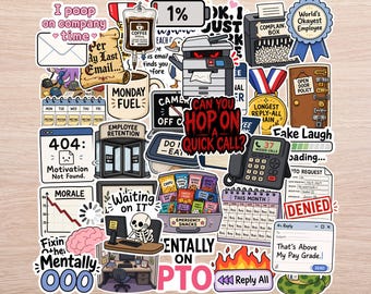 40 PC Office Life Stickers | Corporate Humor, Work Memes, Waterproof Vinyl