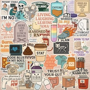 Funny Healthcare Sticker Pack (40 PC) – Nurse, Medical Humor, Waterproof Decals
