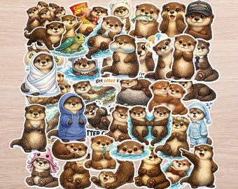 40 PC Cute Otter Sticker Pack | Playful Otter Illustrations | Waterproof Vinyl Stickers