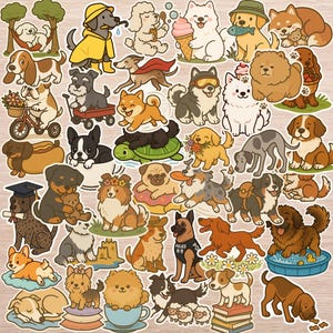 40 PC Puppy Party Sticker Pack – Cute Dog Breed Stickers, Kawaii Pet Vinyl Decals for Laptops, Water Bottles, Journals, Scrapbooking