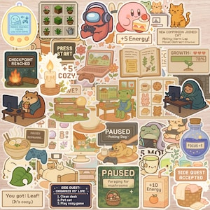 Cozy Gamer Sticker Pack – Cute Gaming Stickers for Laptop, Journal, Switch, Steam Deck, Tamagotchi & Pixel Art Lovers