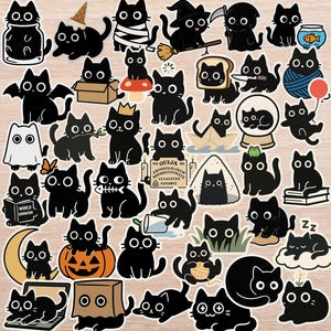Black Cat Sticker Pack – 40 Minimal Whimsical Designs