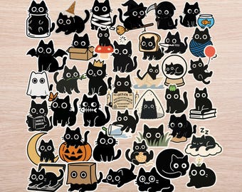 Black Cat Sticker Pack – 40 Minimal Whimsical Designs