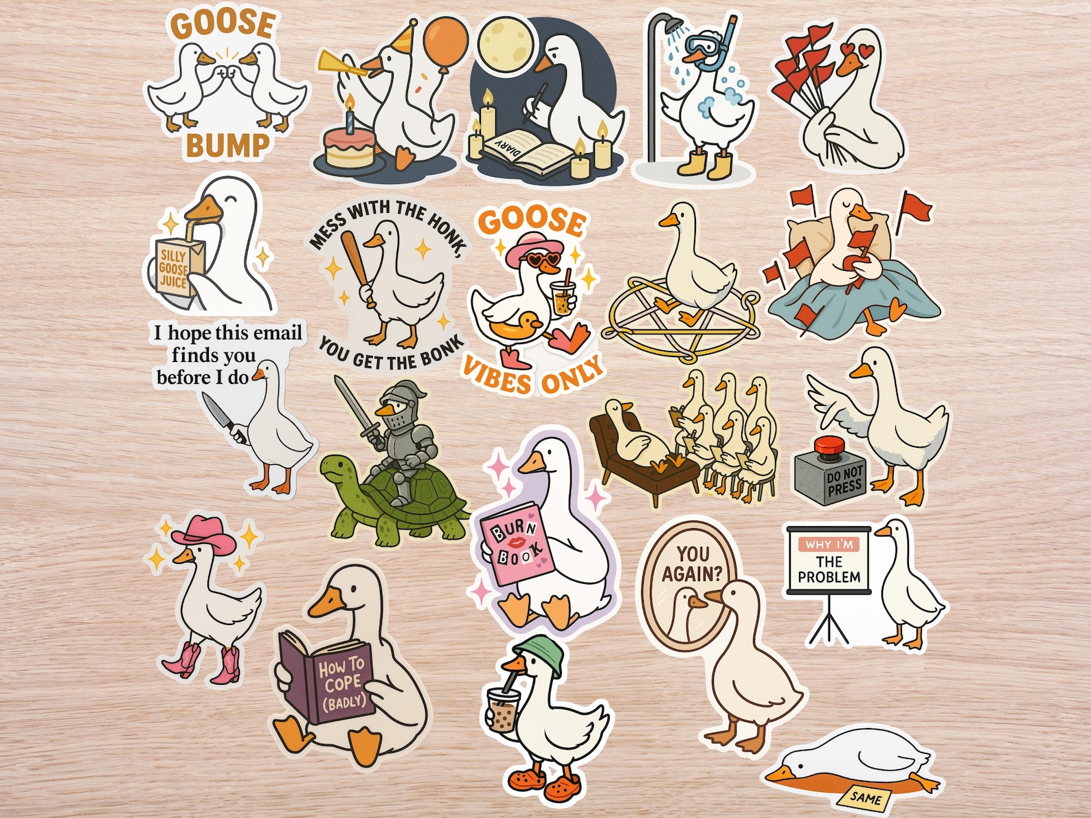 Sticker Bundle Goose Silly Goose Sticker Pack | 40 Waterproof Vinyl Animal Stickers - Etsy