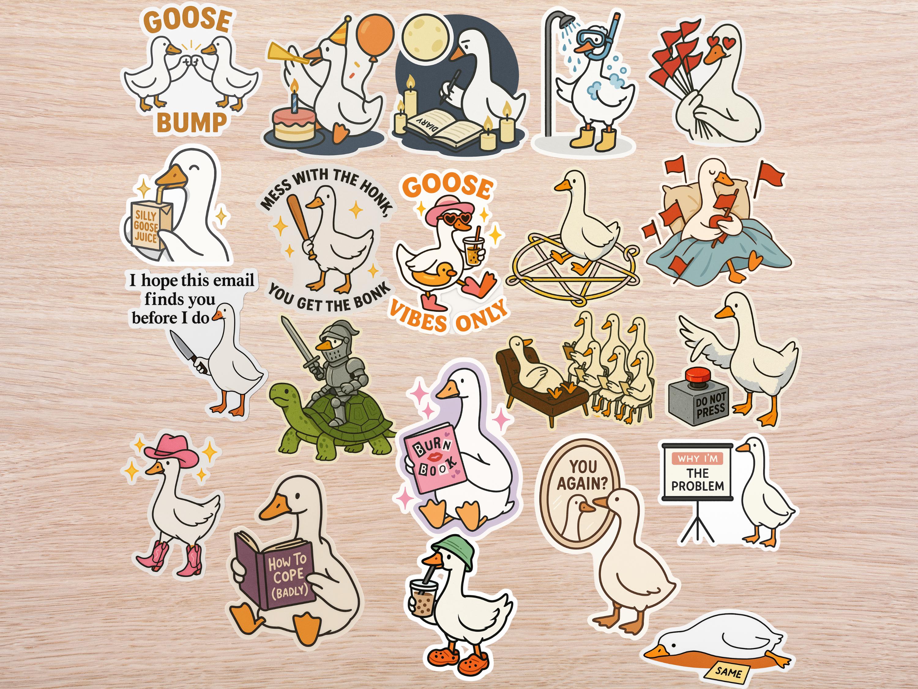 Sticker Printable Goose Silly Goose Sticker Pack | 40 Waterproof Vinyl Animal Stickers - Etsy