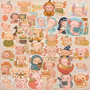 40 PC Cute Axolotl Vinyl Sticker Pack – Kawaii Pink Axolotl Waterproof Stickers for Journaling, Water Bottles, Laptops, Scrapbooking & Gifts