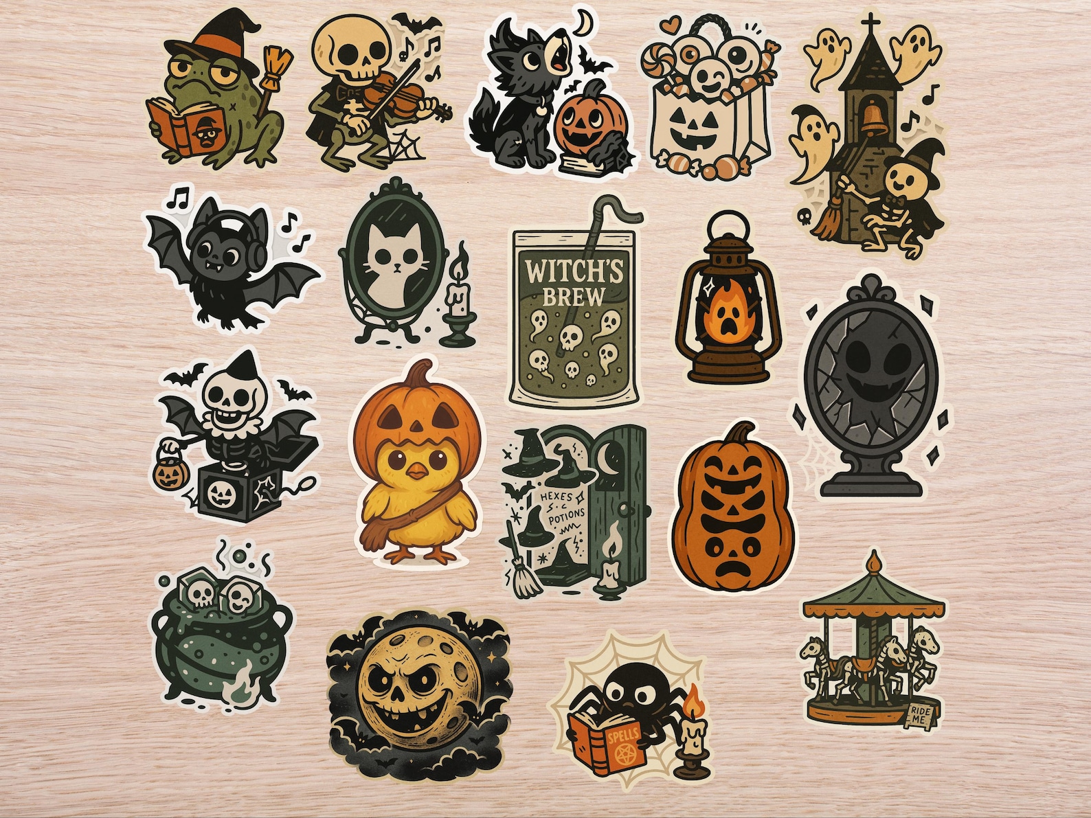 40PC Spooky Cute Halloween Sticker Pack – Vintage Ghosts, Skeletons ...