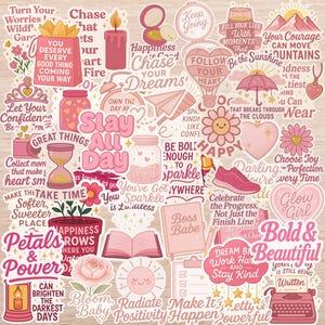 40PC Girl Power Sticker Pack – Motivational and Inspirational Pink Aesthetic Stickers for Laptops, Water Bottles, Journals, and Scrapbooking