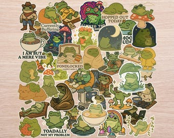 Frogcore Sticker Pack – 40PC Cozy Cottagecore Vinyl Stickers