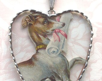 Fiona and The Fig - Antique Victorian Die-Cut Scrap - Adorable Dog - Charm Soldered Necklace Pendant