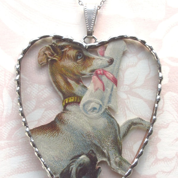 Fiona and The Fig - Antique Victorian Die-Cut Scrap - Adorable Dog - Charm Soldered Necklace Pendant