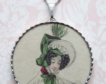 Fiona and The Fig-Rare Original Circa 1833 - 191 Years Old-THE BEAU MONDE French Fashion Plate-Charm Soldered Necklace Pendant