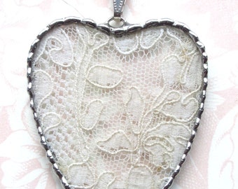 Fiona and The Fig - Antique Victorian Alencon Lace - Charm Soldered Necklace Pendant