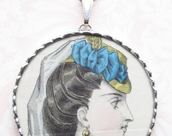 Fiona and The Fig - Antique-Victorian-Petersons Magazine - 1870 - French Fashion Plate - Charm Soldered Necklace Pendant