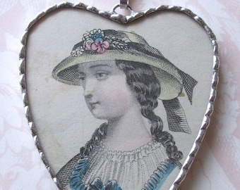 Fiona and The Fig - Antique Victorian-Godey's 1862-French Fashion Plate - Charm Soldered Necklace Pendant