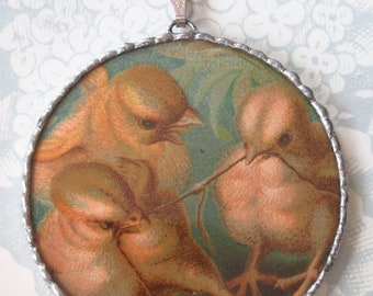 Fiona and The Fig - Victorian Postcard - 3 Darling Little Ducklings - Charm Soldered Necklace Pendant