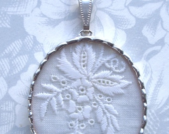 Fiona & The Fig - Antique Victorian Broderie Anglaise Lace - Soldered Charm - Necklace - Pendant-Jewelry